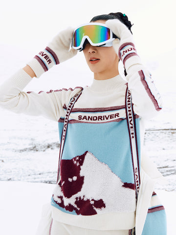 [Snow-Mountain Collection] Cashmere Round-Neck Intarsia Pullover for Women