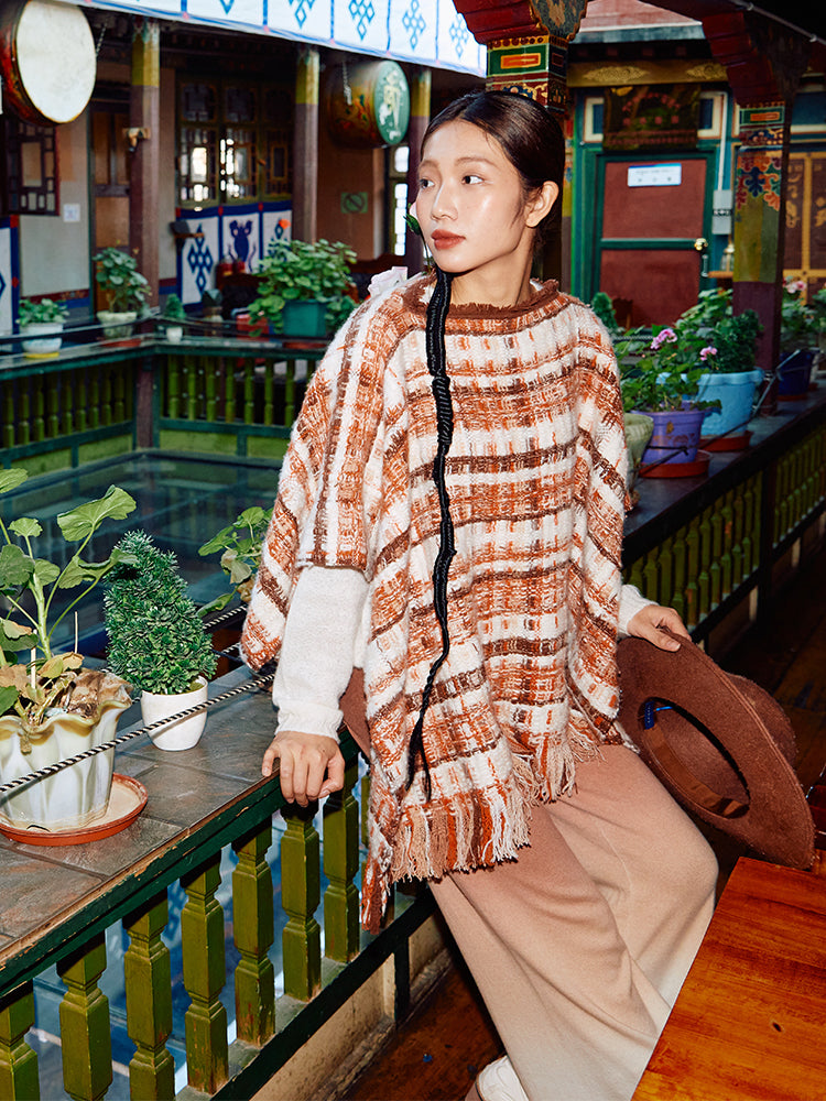 Tweed-Style Cashmere Pulu Cape