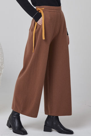Wide-leg 100% cashmere cropped trousers